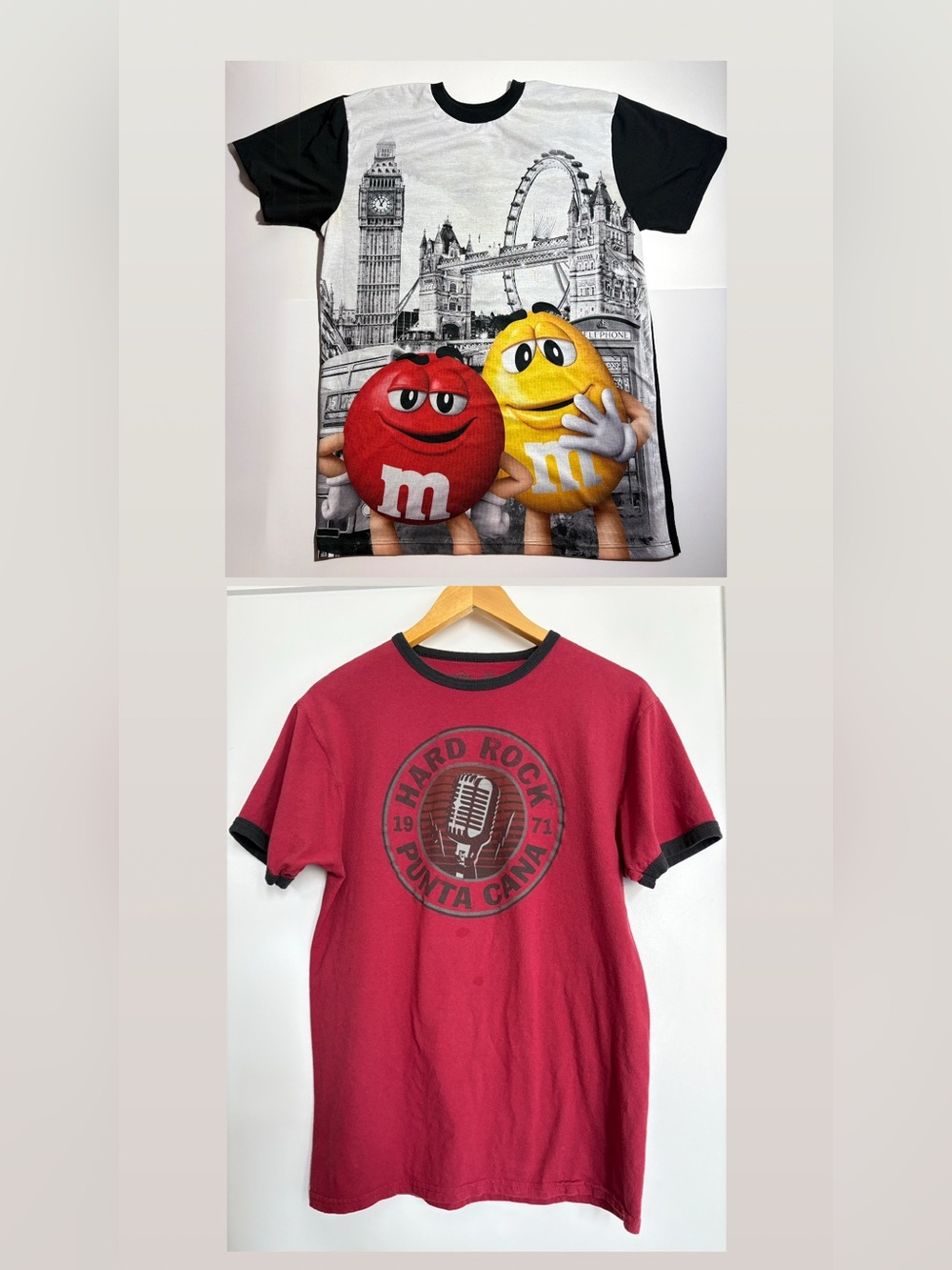 BUNDLE M&M World London & Hard Rock Punta Cana Graphic Tees Size M